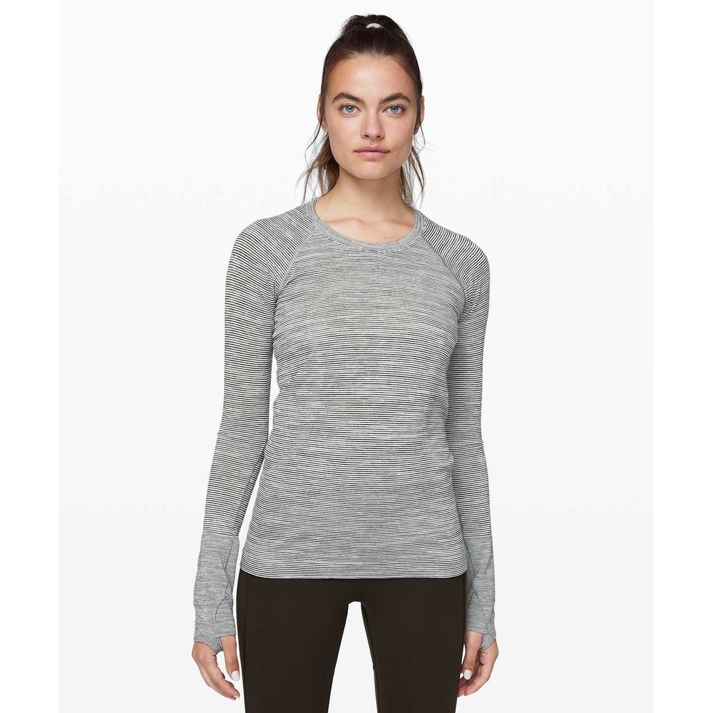 Lululemon Swiftly Stride Long Sleeve Grey White Striped Running Top Size 4